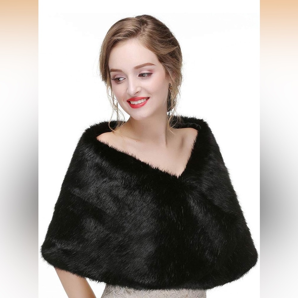Elegant Black Faux Fur Shawl Wrap